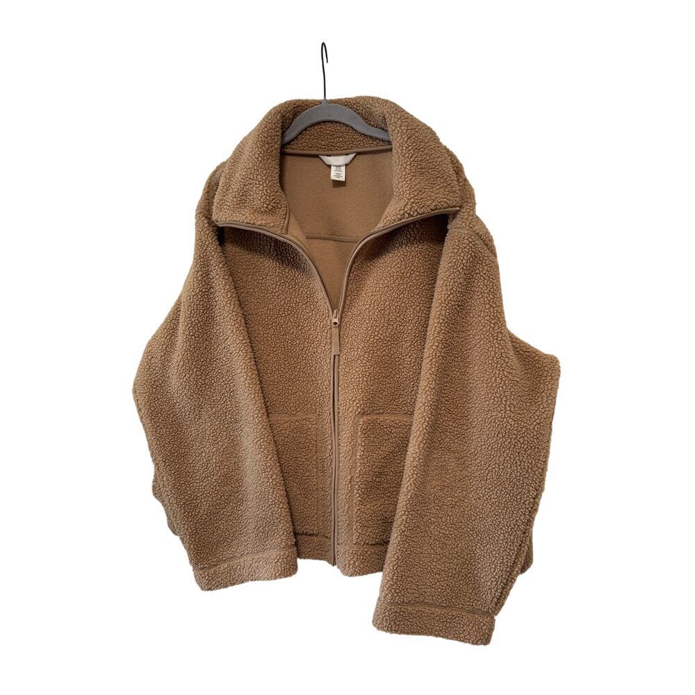 H&M Teddy Fleece Jacket Women’s XXL Brown Full Zip Sherpa Oversized Cozy - Picture 7 of 11